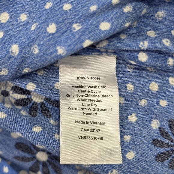 Talbots Shirt Womens Large Blue Daisy Floral Wrap Blouse Top Boho Preppy Casual - Picture 12 of 13